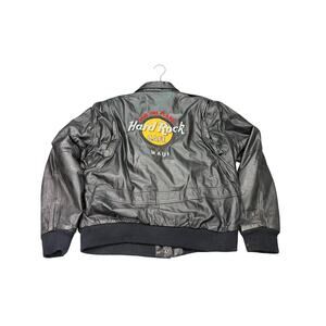 VTG Hard Rock Cafe Maui black leather jacket Size L. back embroidered logo patch